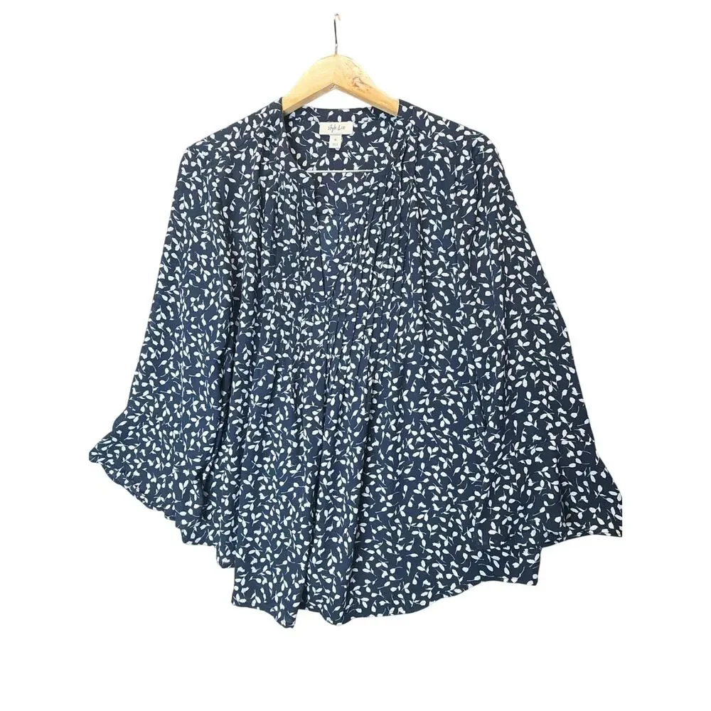 Style & Co Women's Printed‎ Pintuck Ruffle Sleeve Top size XL